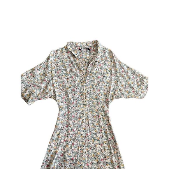 Zara Ditsy Floral Cottagecore Maxi collar Shirt Dress sz XS neutral minimalist b - Picture 8 of 13